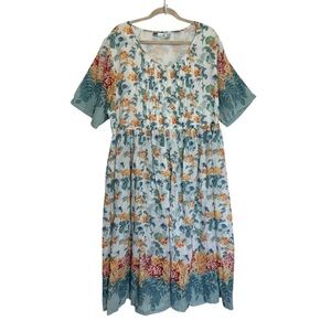 La Cera Floral Cotton Top in Pastel Watercolor Floral Print Size 2X